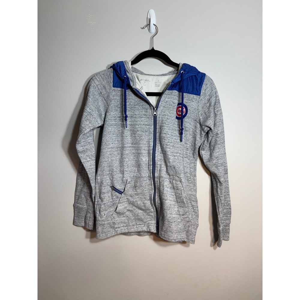 Antigua Chicago Cubs Womens‎ Small Full Zip Hoodie Heather Grey Blue MLB Jacket